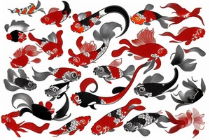 One fish koi in Japanese style in red colour tattoo idea