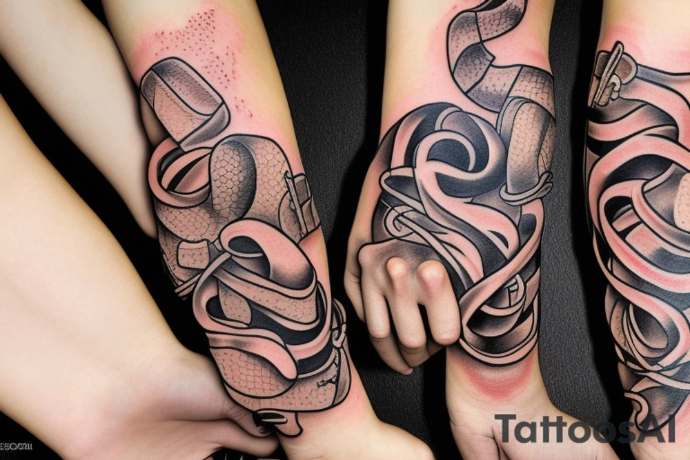 Croissant as snake whole hand tattoo idea
