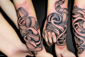 Croissant as snake whole hand tattoo idea