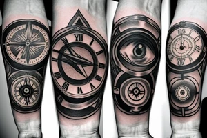 Clock, compass and illuminati eye on my left arm tattoo idea