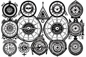 Clock, compass and illuminati eye on my left arm tattoo idea