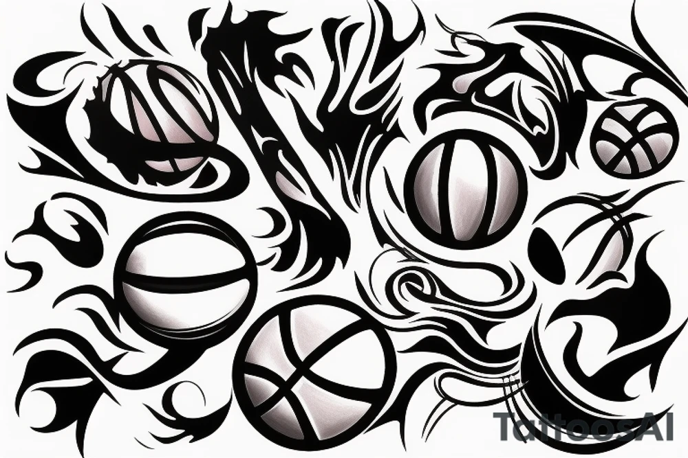 Basketball trailing flames abstract tattoo idea