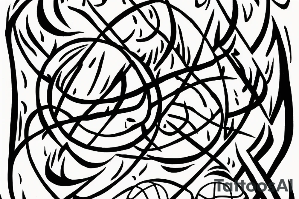 Basketball trailing flames abstract tattoo idea