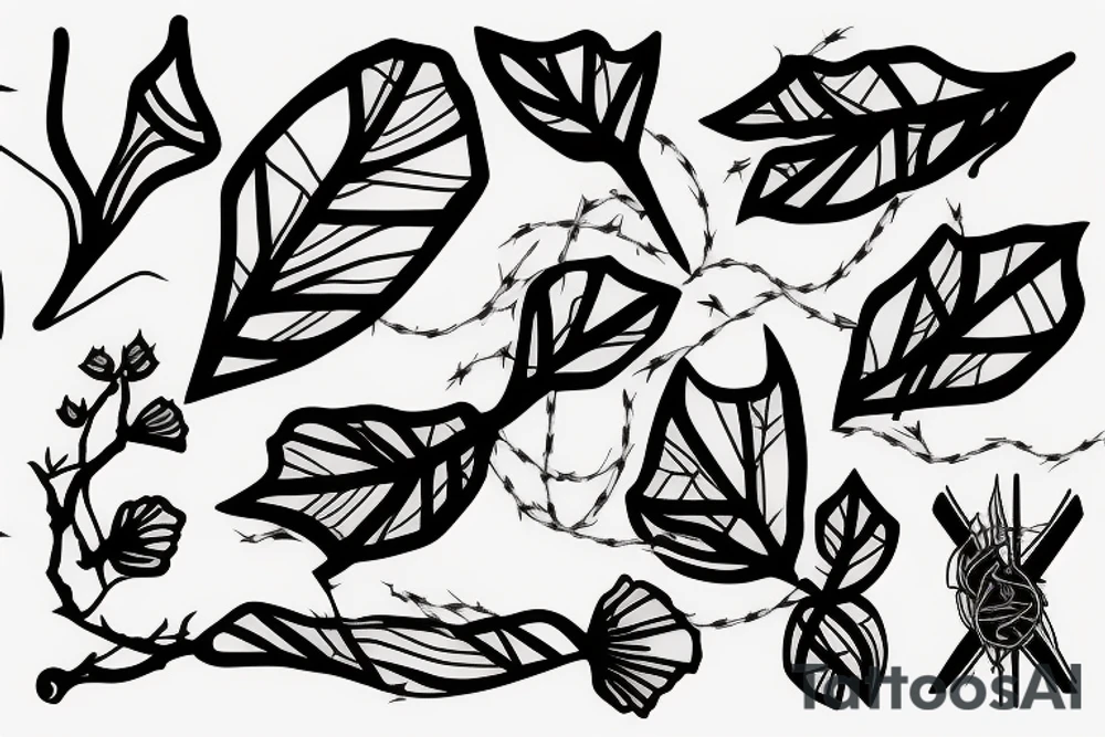 cotton branch with barbed wire tattoo idea