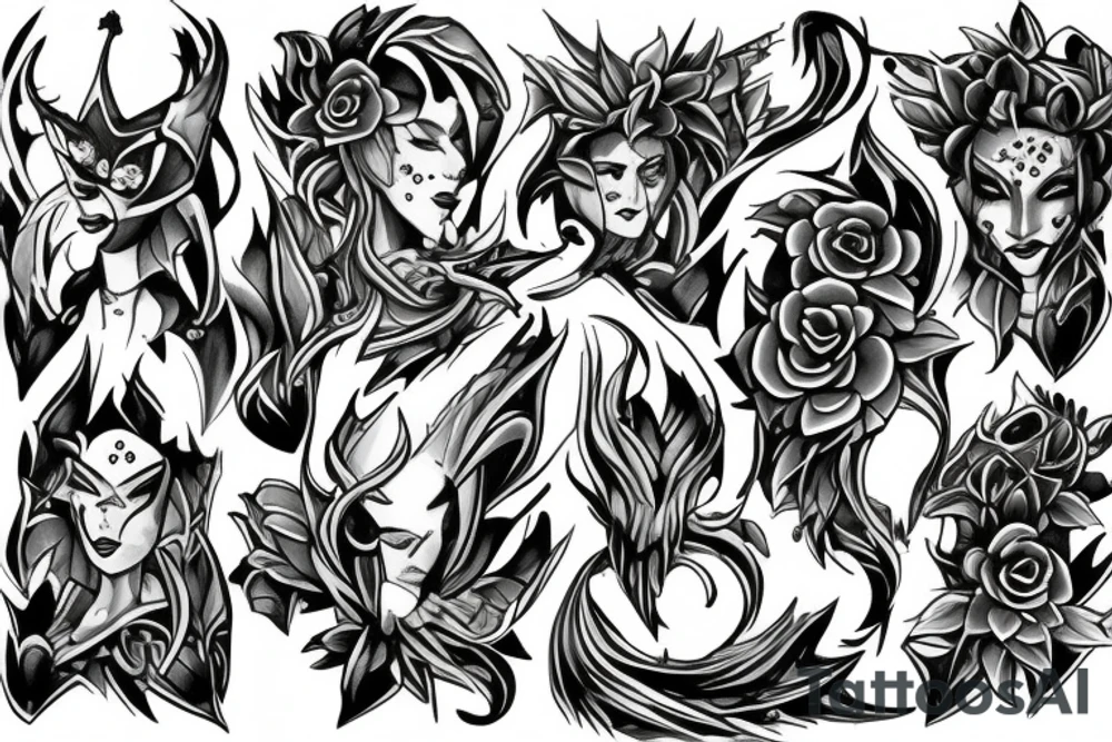 Enigma from Dota 2, covered by flowers tattoo idea