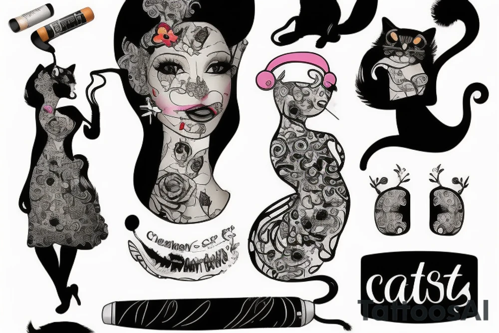cat in a dress with a cigarette tattoo idea