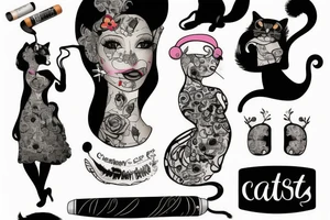 cat in a dress with a cigarette tattoo idea