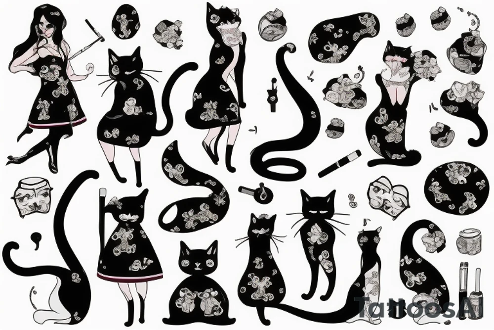 cat in a dress with a cigarette tattoo idea