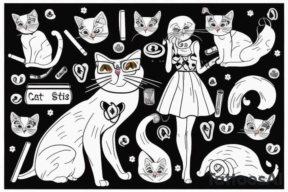 cat in a dress with a cigarette tattoo idea