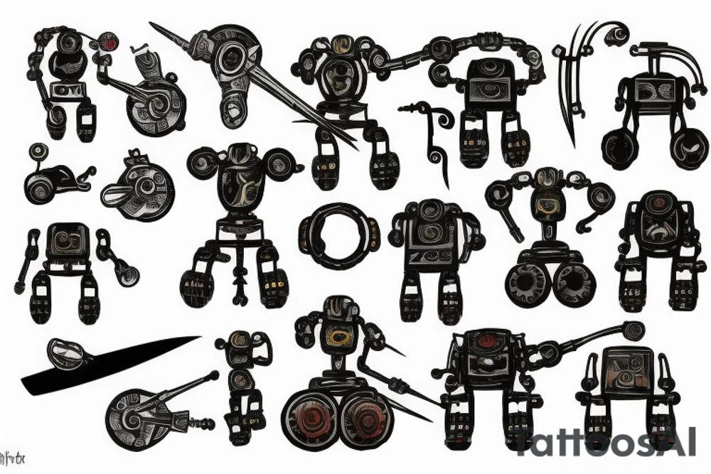 mech robot with scythe tattoo idea