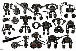 mech robot with scythe tattoo idea