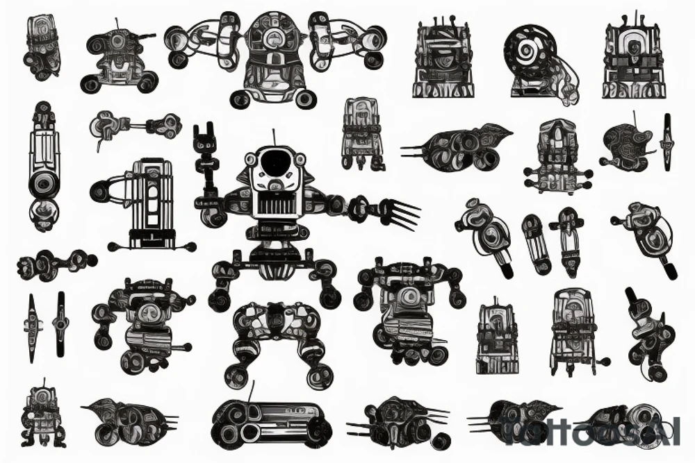 mech robot with scythe tattoo idea