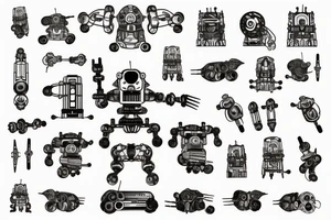 mech robot with scythe tattoo idea