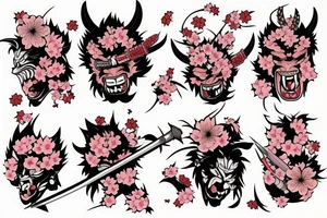 samurai killing oni with cherry blossoms falling tattoo idea
