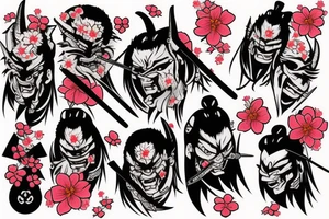 samurai killing oni with cherry blossoms falling tattoo idea