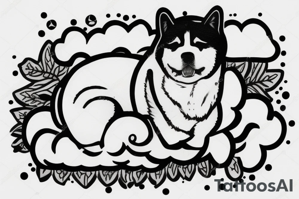 Akita inu sleeping on a cloud tattoo idea