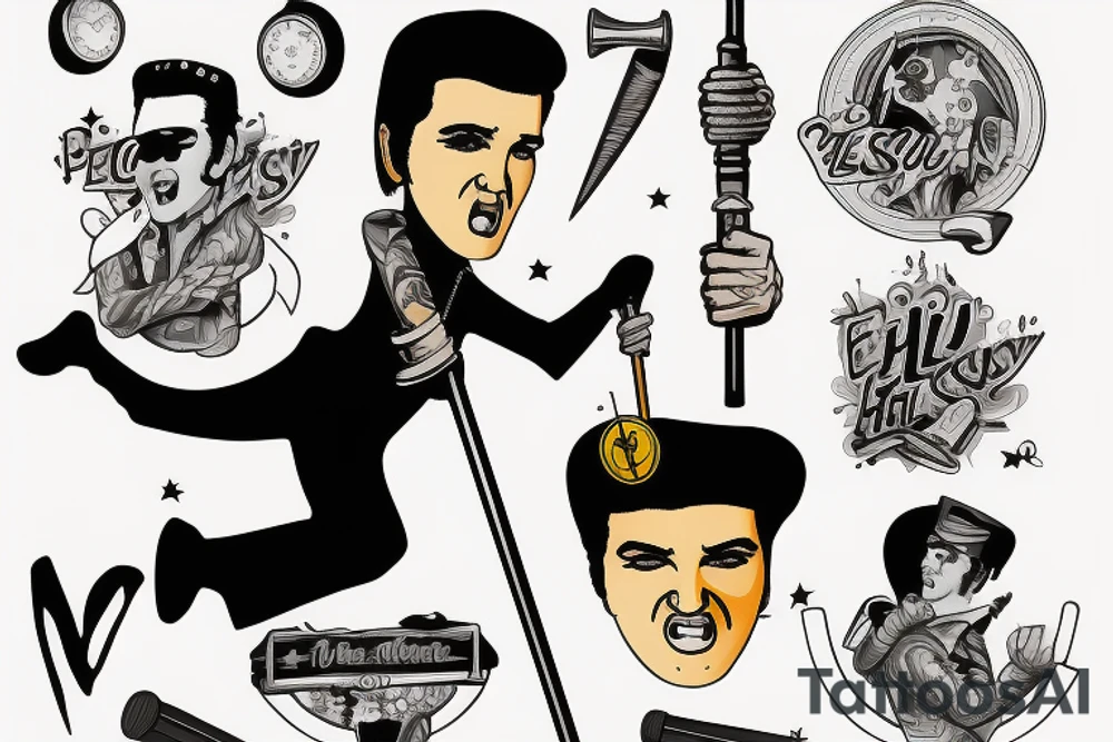 elvis presley half speed on a pogo stick tattoo idea