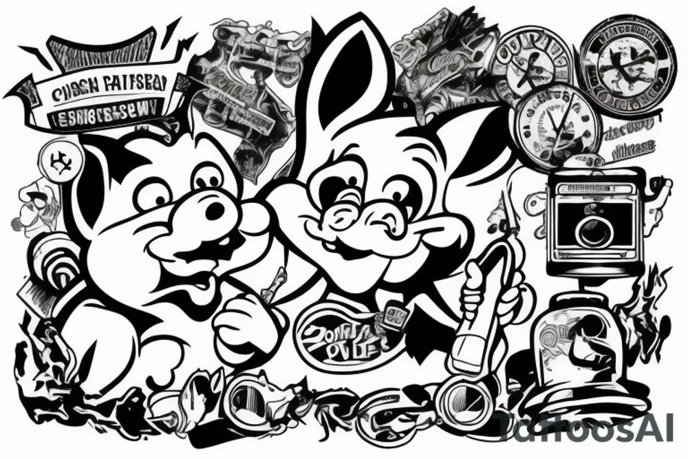 porky pig using chainsaw tattoo idea