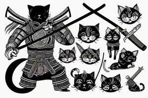 cat with samurai armor and sword tattoo idea