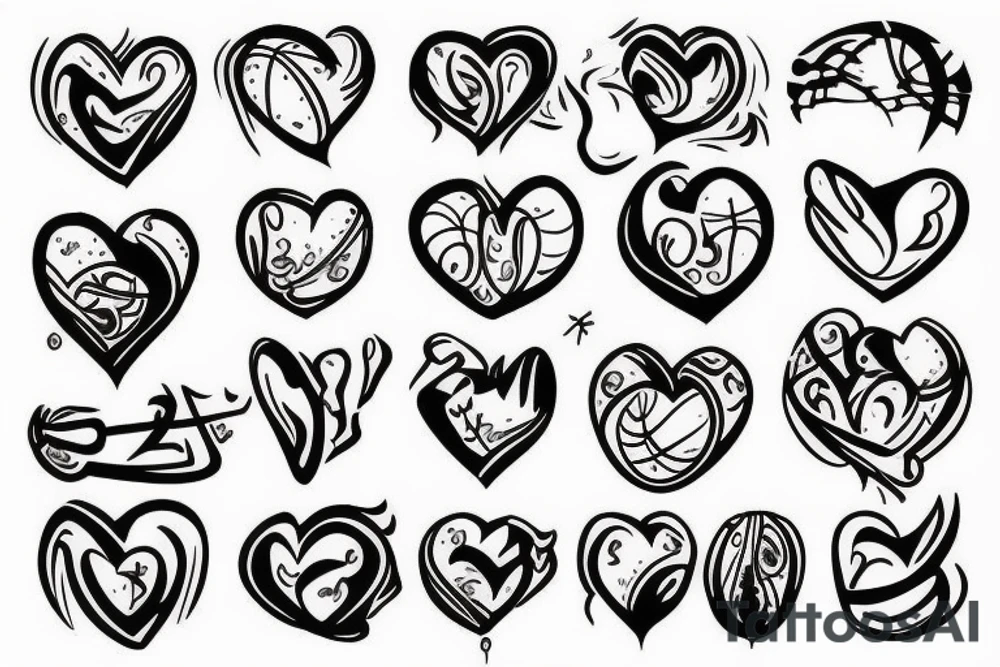 basketball heart fire tattoo idea