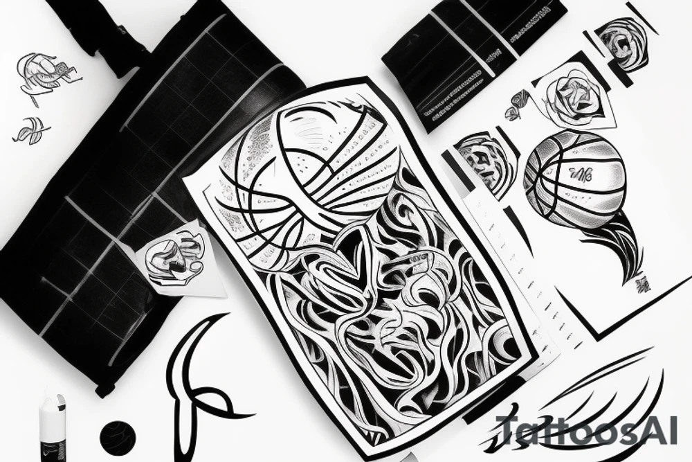 basketball heart fire tattoo idea