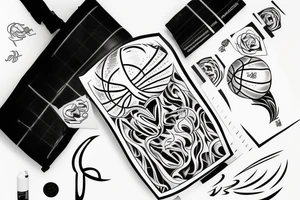 basketball heart fire tattoo idea