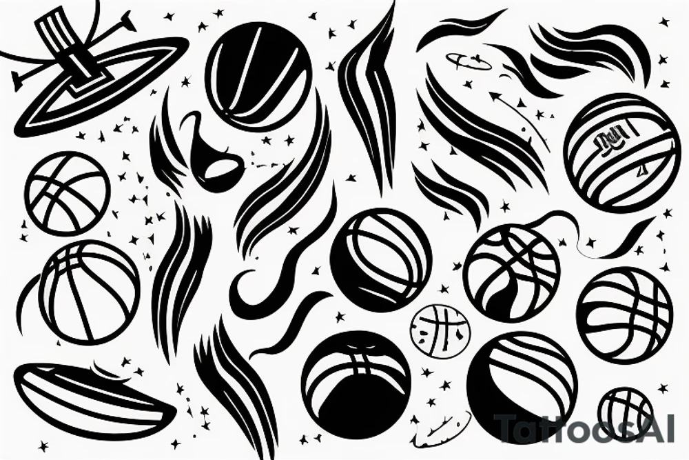 basketball flying comet burning tattoo idea