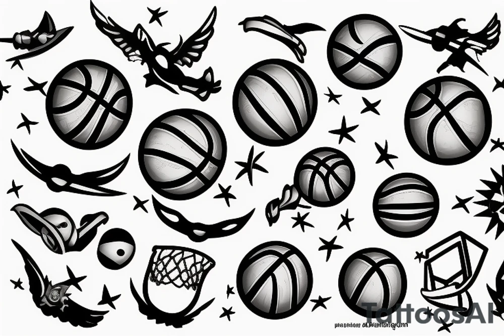 basketball flying comet burning tattoo idea