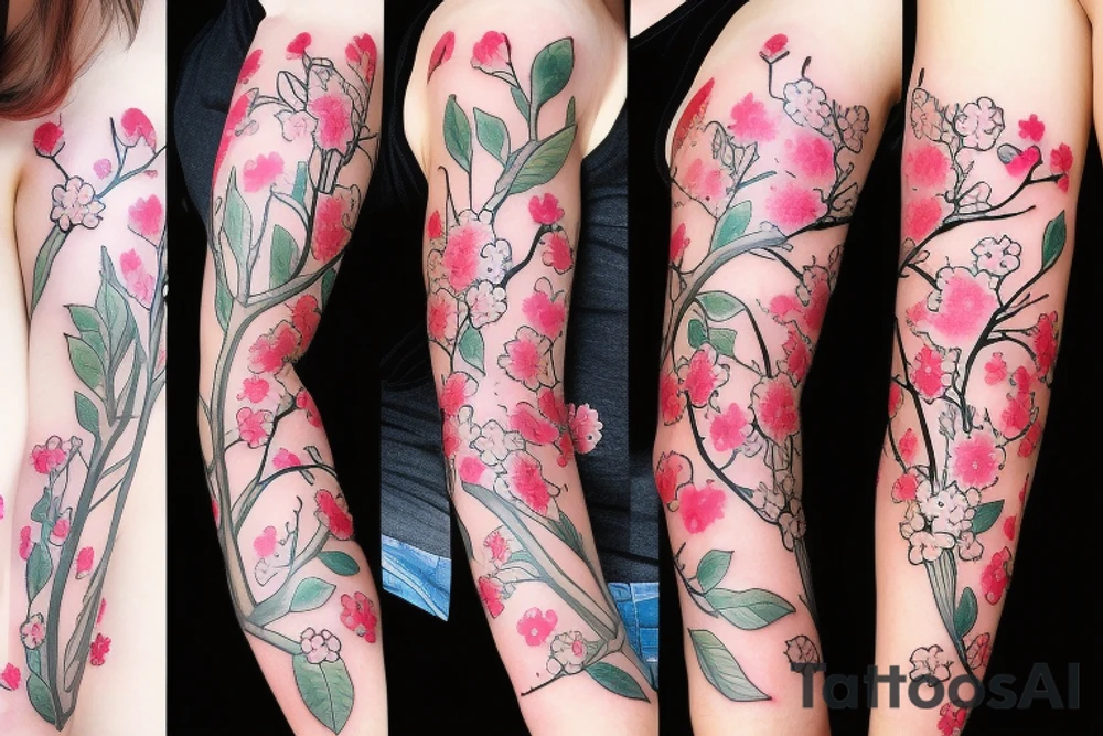 Cherry blossom sleeve tattoo idea