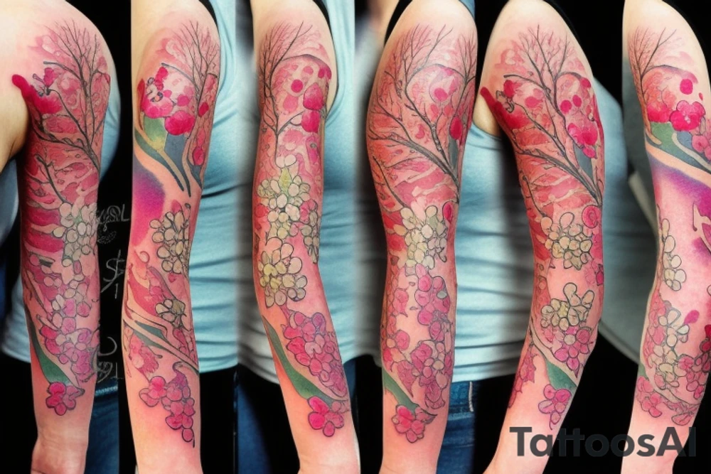 Cherry blossom detailed sleeve tattoo idea