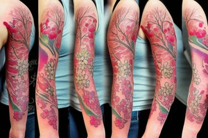 Cherry blossom detailed sleeve tattoo idea