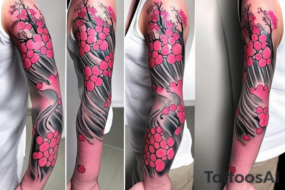 Cherry tree blossom detailed sleeve tattoo idea
