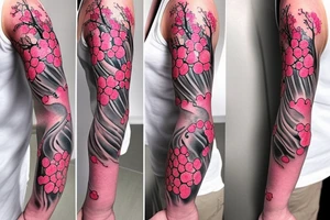 Cherry tree blossom detailed sleeve tattoo idea