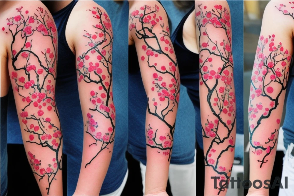 Cherry tree blossom detailed sleeve tattoo idea