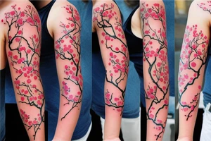 Cherry tree blossom detailed sleeve tattoo idea