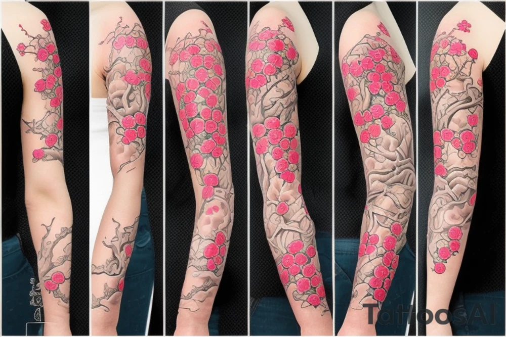 Cherry tree blossom detailed sleeve tattoo idea