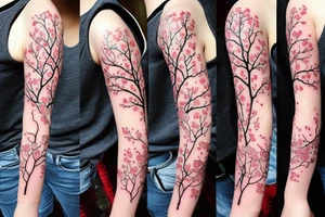 Cherry tree blossom detailed sleeve tattoo idea