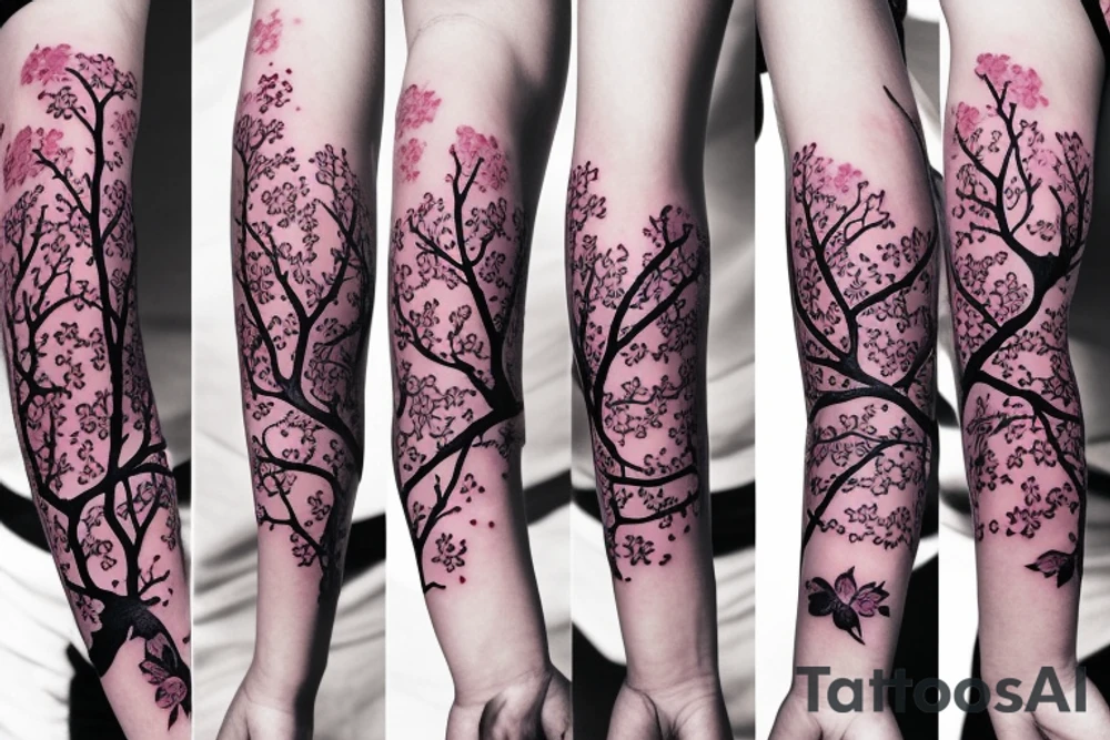High fidelity cherry blossom tree sleeve tattoo tattoo idea
