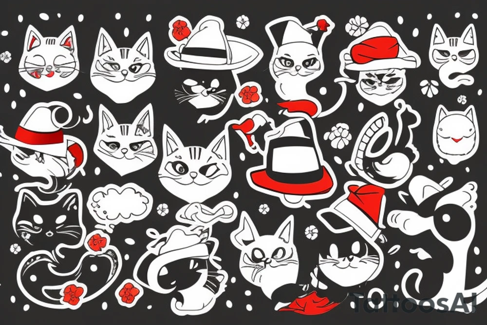 Black cat with a funny hat tattoo idea