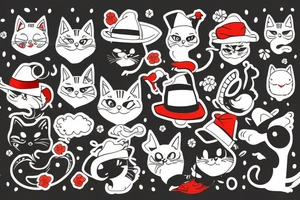 Black cat with a funny hat tattoo idea