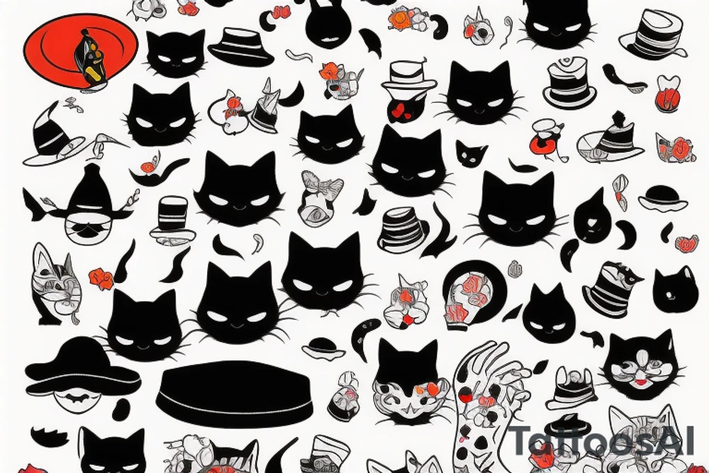 Black cat with a funny hat tattoo idea