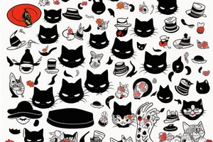 Black cat with a funny hat tattoo idea