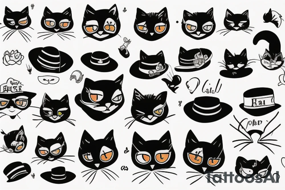 Black cat with a funny hat tattoo idea
