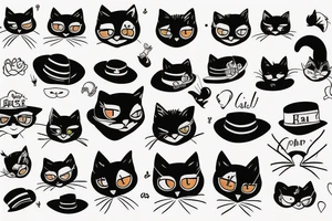 Black cat with a funny hat tattoo idea