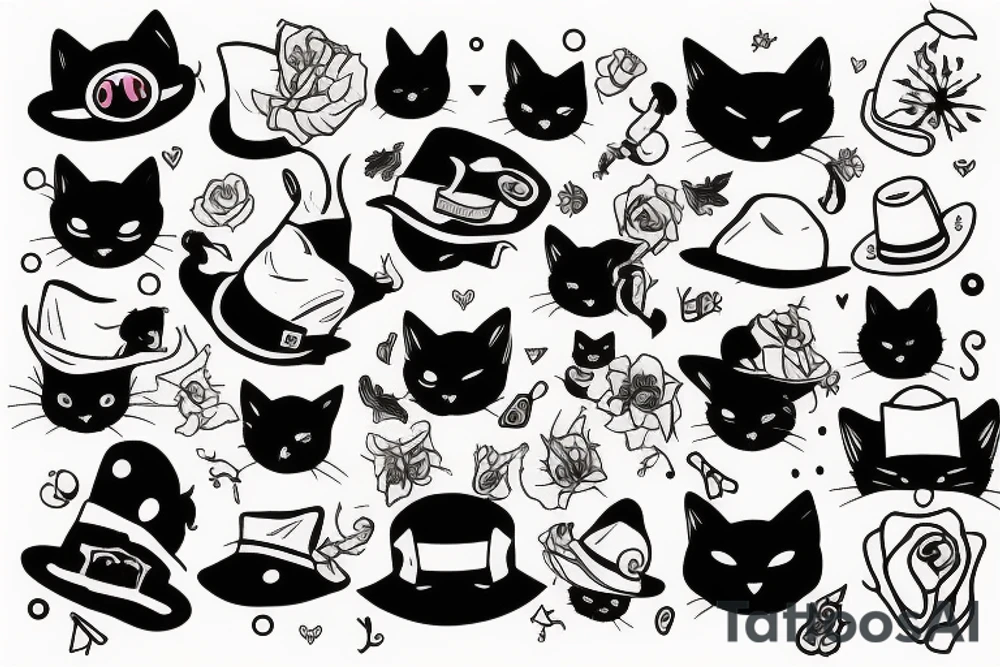 Black cat with a funny hat tattoo idea