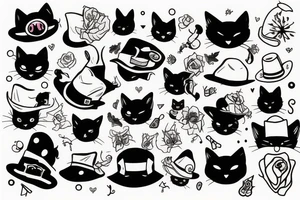 Black cat with a funny hat tattoo idea