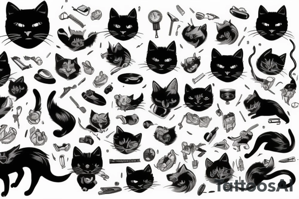 Black cat high definition super detailed manly tattoo idea