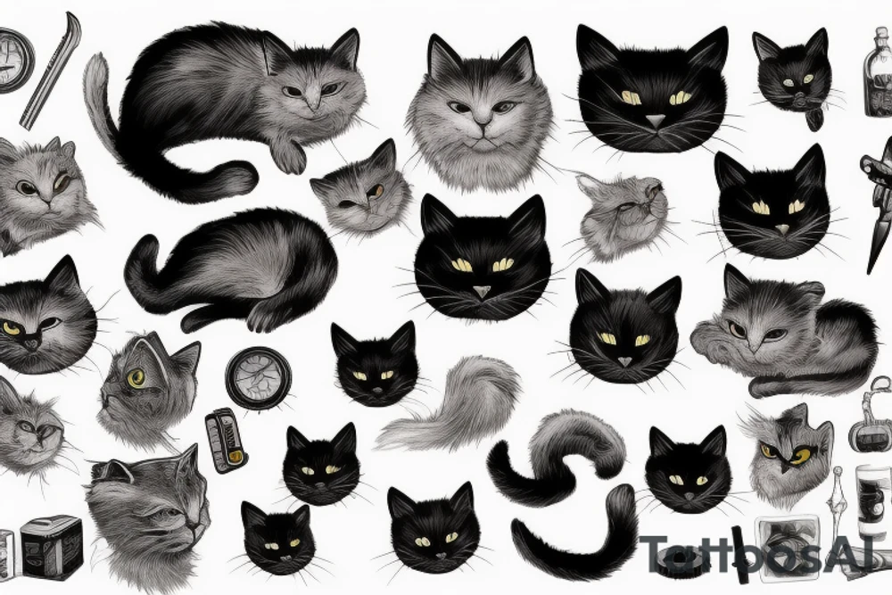 Black cat high definition super detailed manly tattoo idea