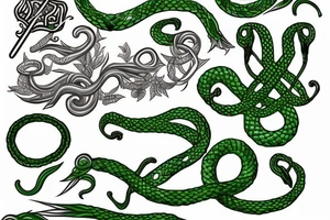 Caduceus with green snakes tattoo idea