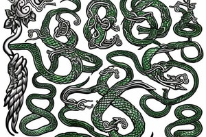 Caduceus with green snakes tattoo idea